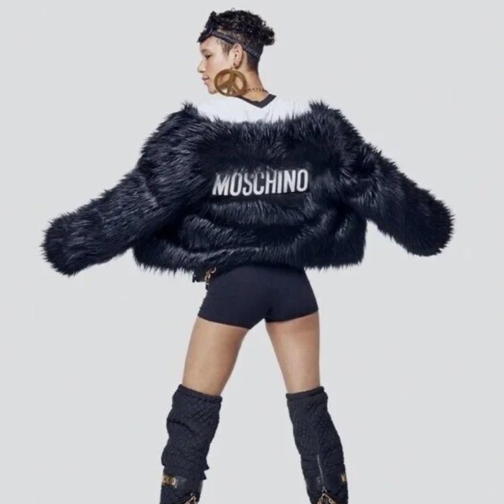 H&M X Moschino Jeremy Scott Black Faux Fur Jacket - medium